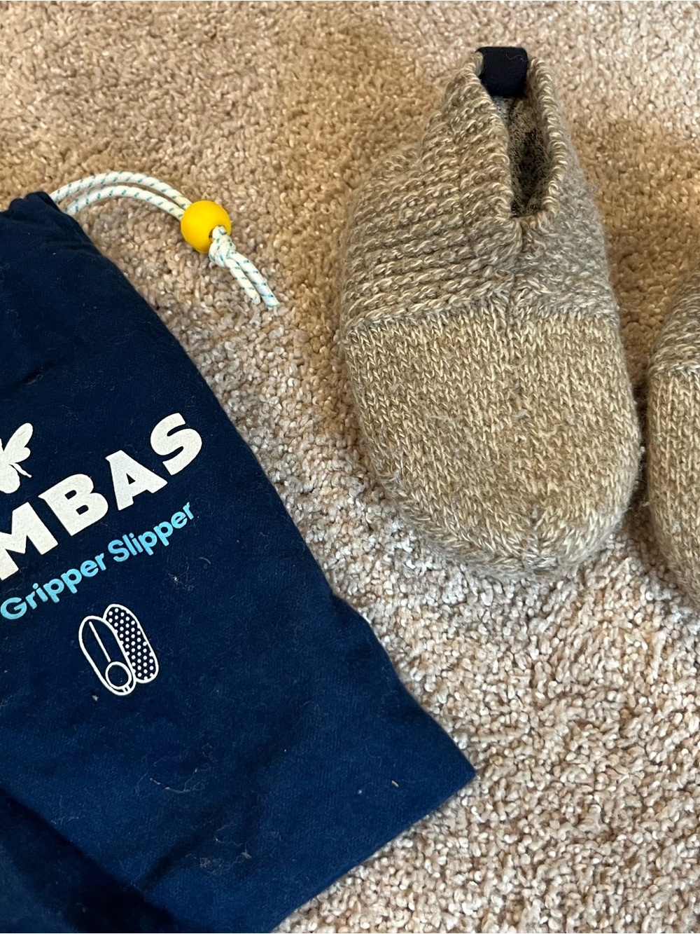 Bombas Kids Gripper Slippers in Taupe Knit